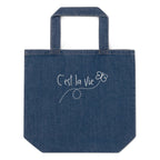 C'est la vie embroidered Organic denim tote bag by La Vie Bien