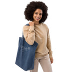 C'est la vie embroidered Organic denim tote bag by La Vie Bien