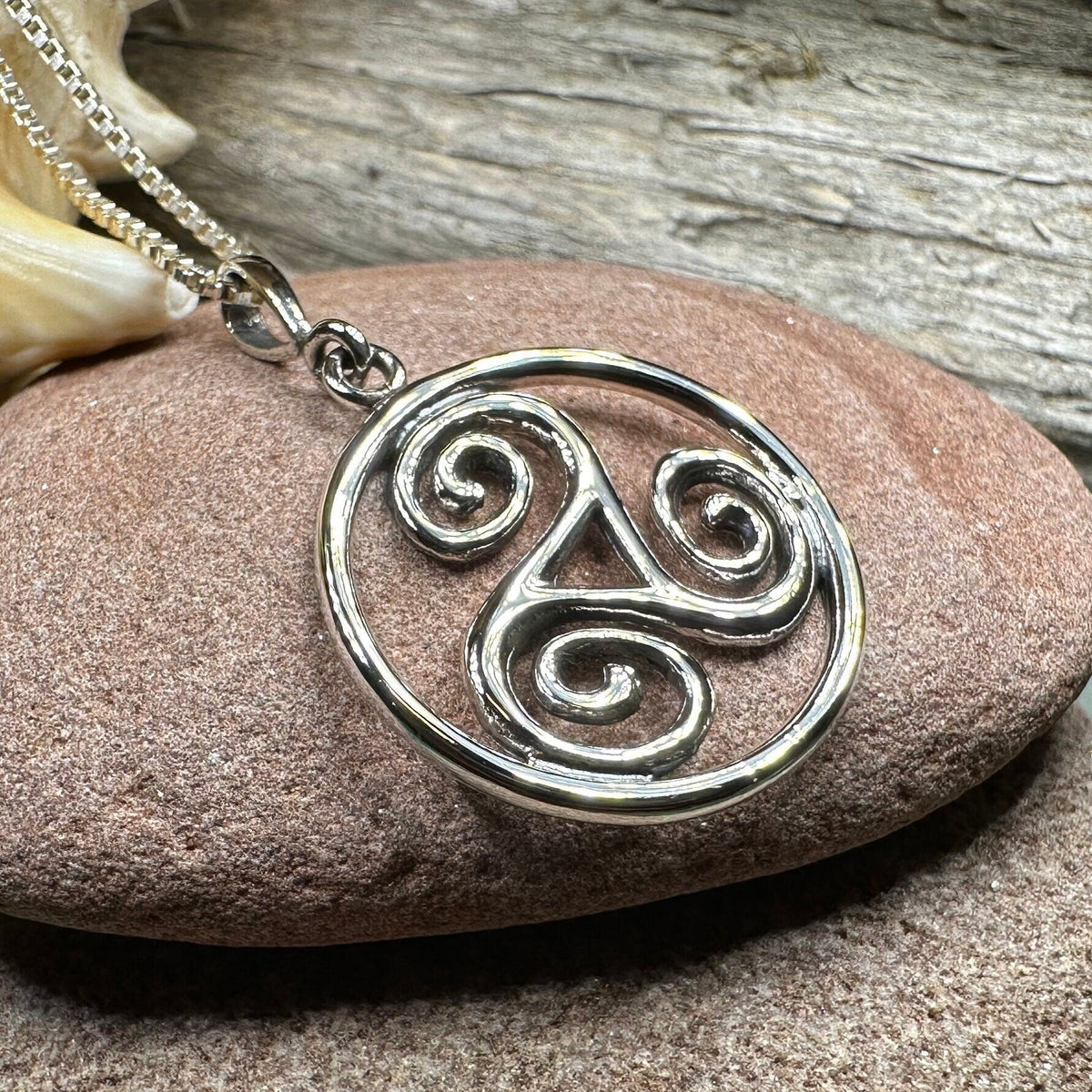 Orkney Celtic Triple Spiral Necklace in Sterling Silver Pendant La Vie Bien Orkney Celtic Triple Spiral Necklace in Sterling Silver
