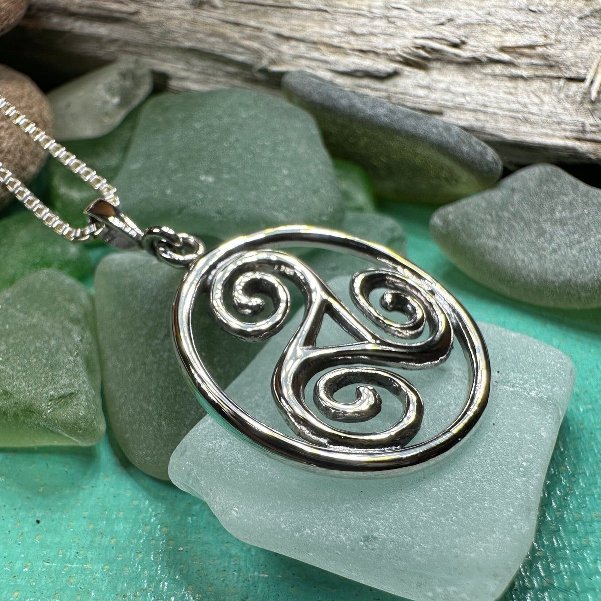 Orkney Celtic Triple Spiral Necklace in Sterling Silver Pendant La Vie Bien Orkney Celtic Triple Spiral Necklace in Sterling Silver
