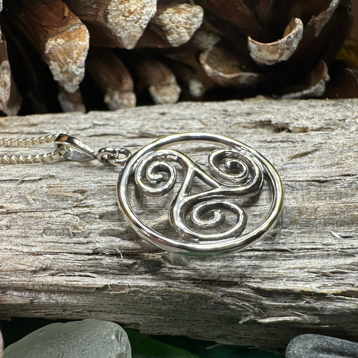 Orkney Celtic Triple Spiral Necklace in Sterling Silver Pendant La Vie Bien Orkney Celtic Triple Spiral Necklace in Sterling Silver