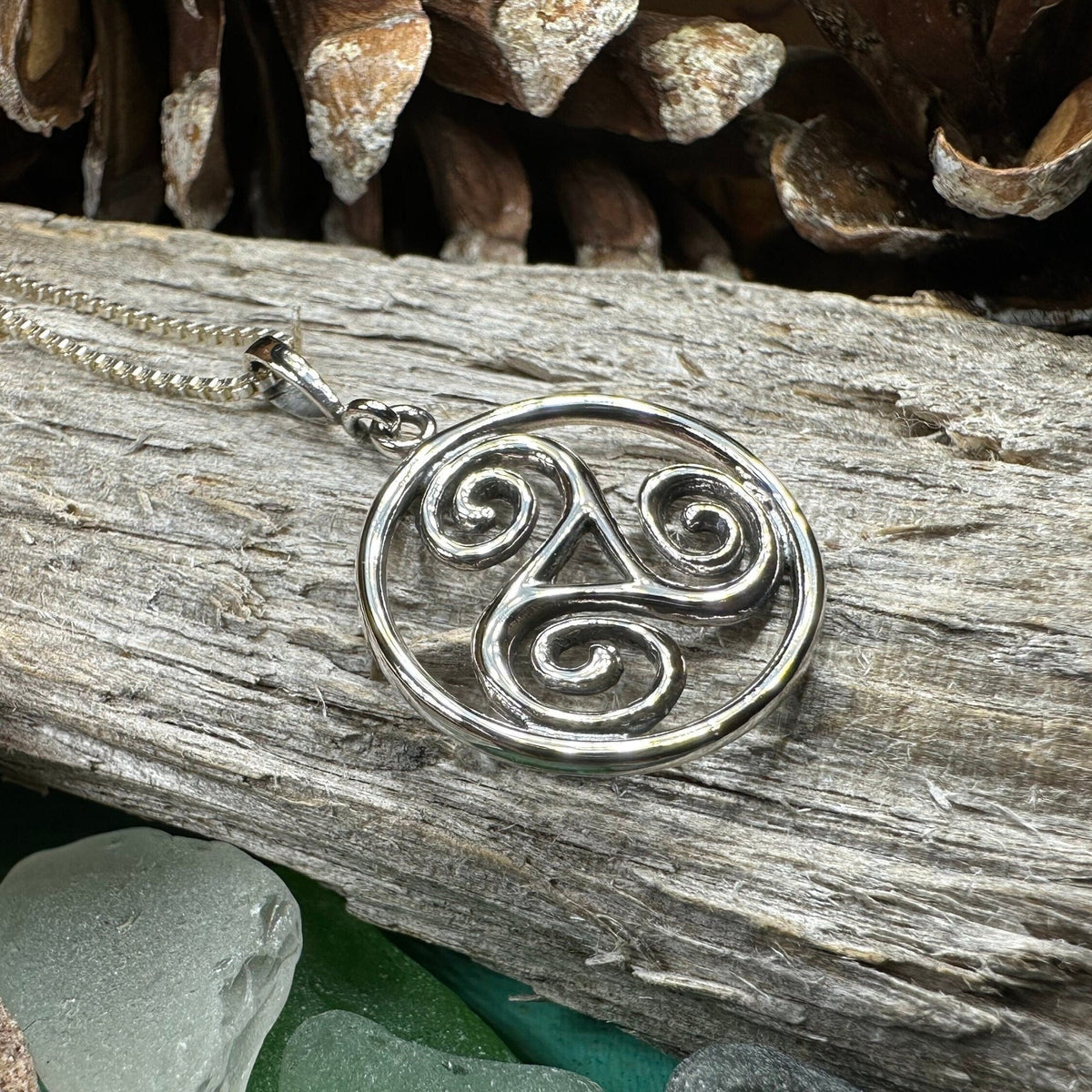 Orkney Celtic Triple Spiral Necklace in Sterling Silver Pendant La Vie Bien Orkney Celtic Triple Spiral Necklace in Sterling Silver