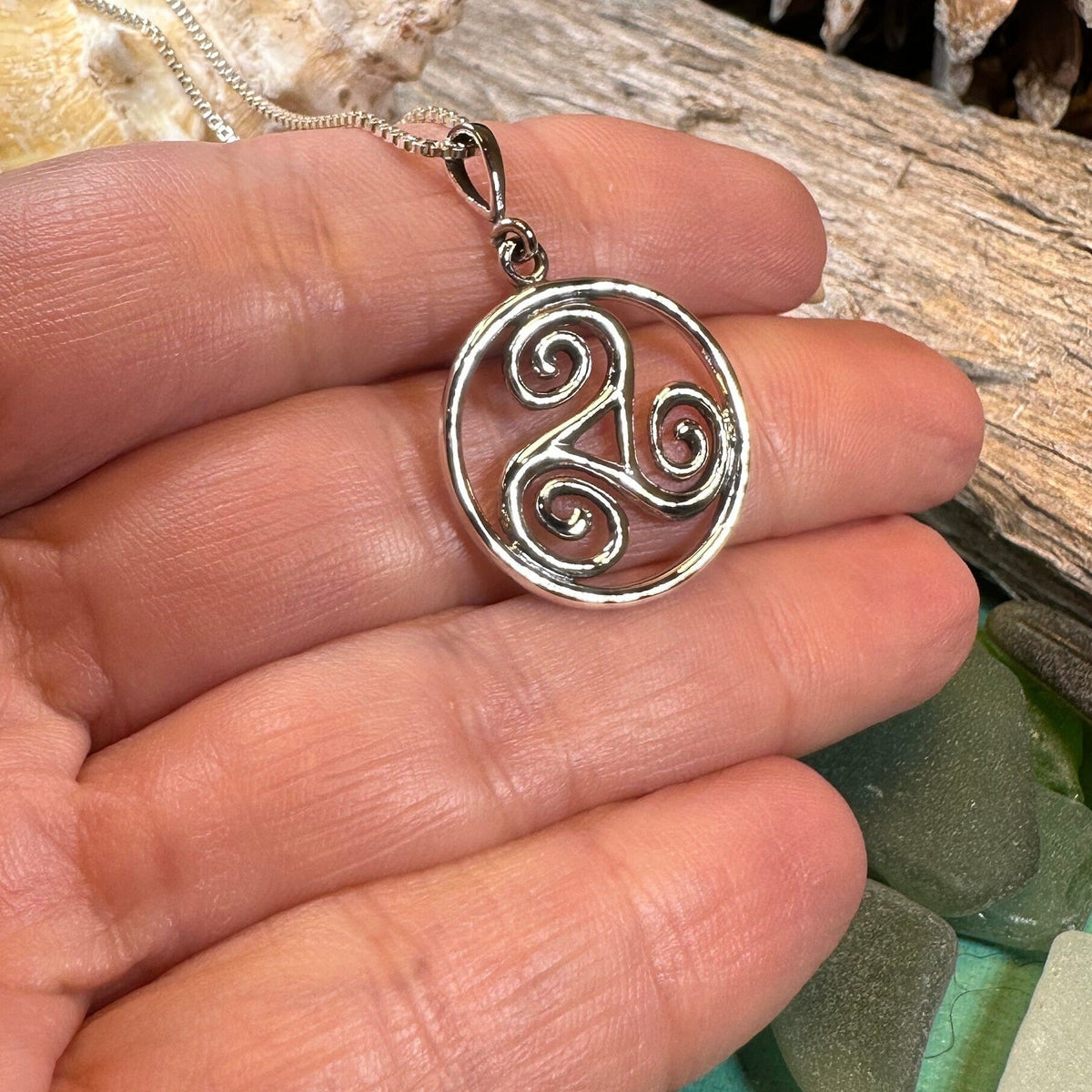 Orkney Celtic Triple Spiral Necklace in Sterling Silver Pendant La Vie Bien Orkney Celtic Triple Spiral Necklace in Sterling Silver