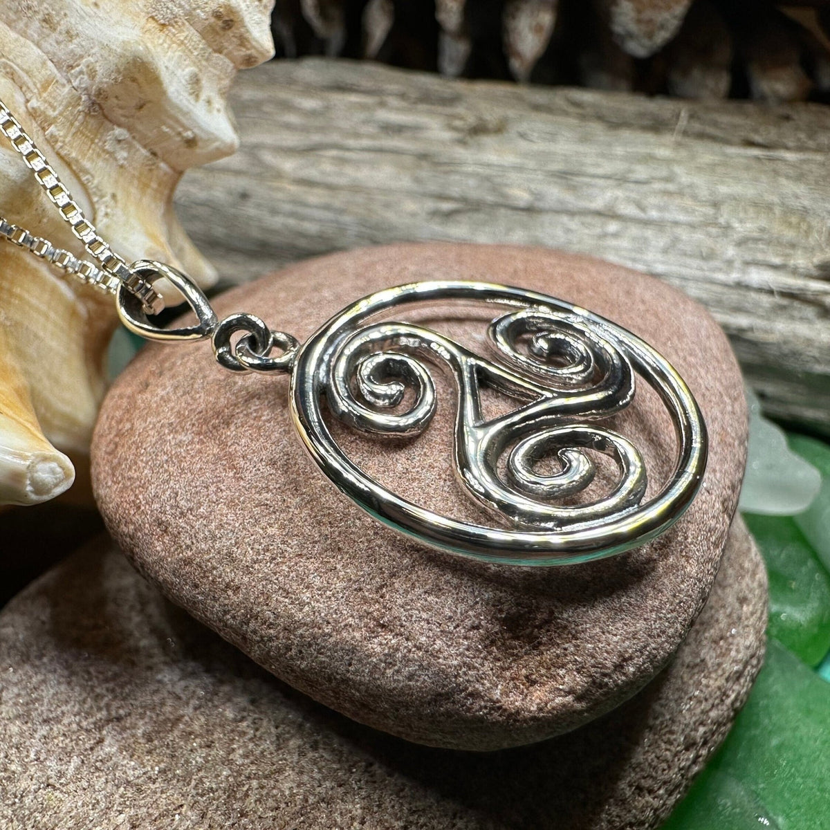 Orkney Celtic Triple Spiral Necklace in Sterling Silver Pendant La Vie Bien Orkney Celtic Triple Spiral Necklace in Sterling Silver