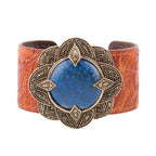 Ornate Blue Lapis Golden Leather Cuff Bracelet Bracelets La Vie Bien Ornate Blue Lapis Golden Leather Cuff Bracelet