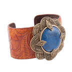 Ornate Blue Lapis Golden Leather Cuff Bracelet Bracelets La Vie Bien Ornate Blue Lapis Golden Leather Cuff Bracelet