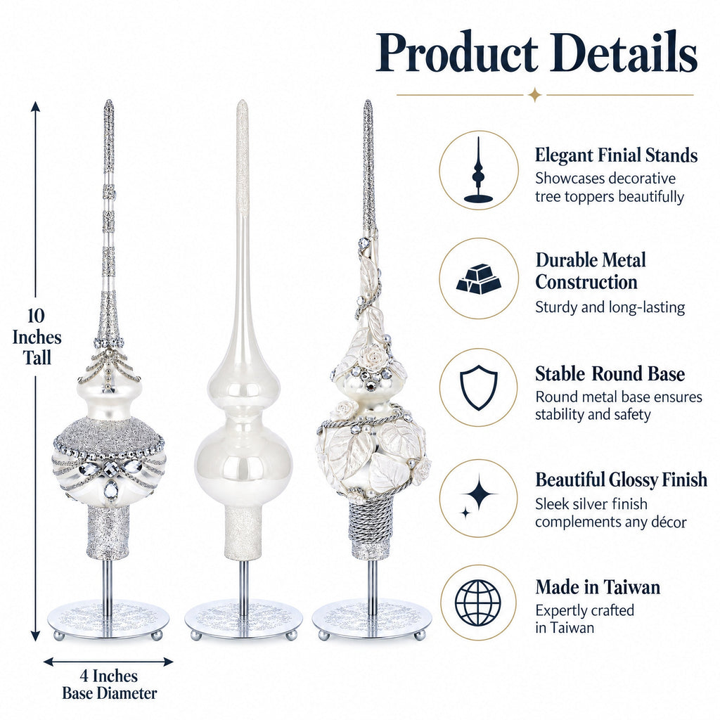 Ornate Silver Metal Rod Tree Topper Stand Display Stand 10 Inches Ornament Stands > Tree Topper Stands La Vie Bien Ornate Silver Metal Rod Tree Topper Stand Display Stand 10 Inches