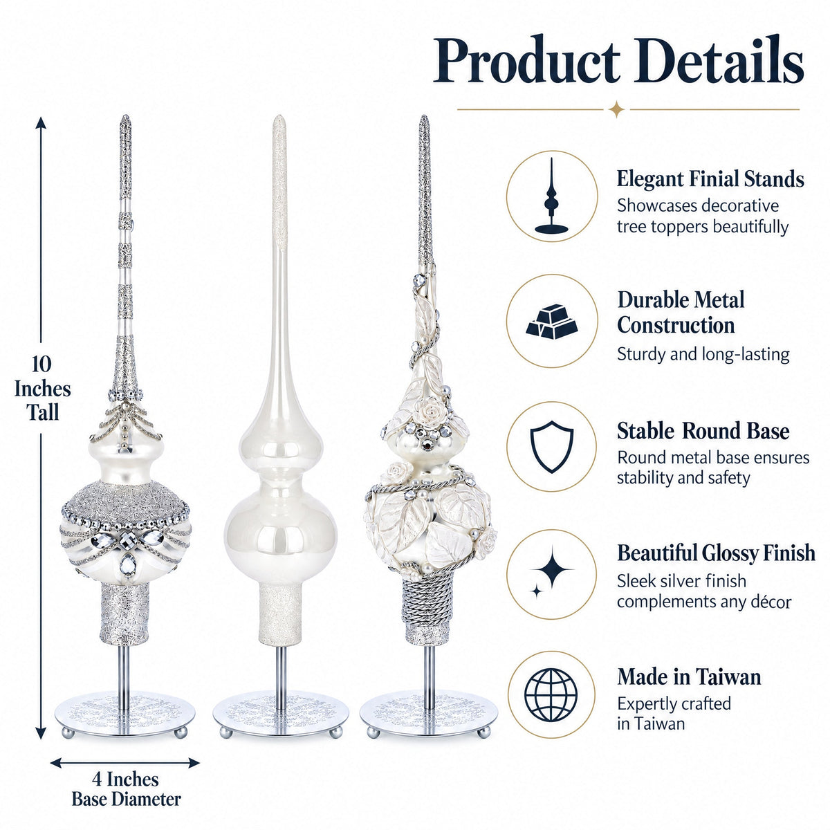 Ornate Silver Metal Rod Tree Topper Stand Display Stand 10 Inches Ornament Stands > Tree Topper Stands La Vie Bien Ornate Silver Metal Rod Tree Topper Stand Display Stand 10 Inches