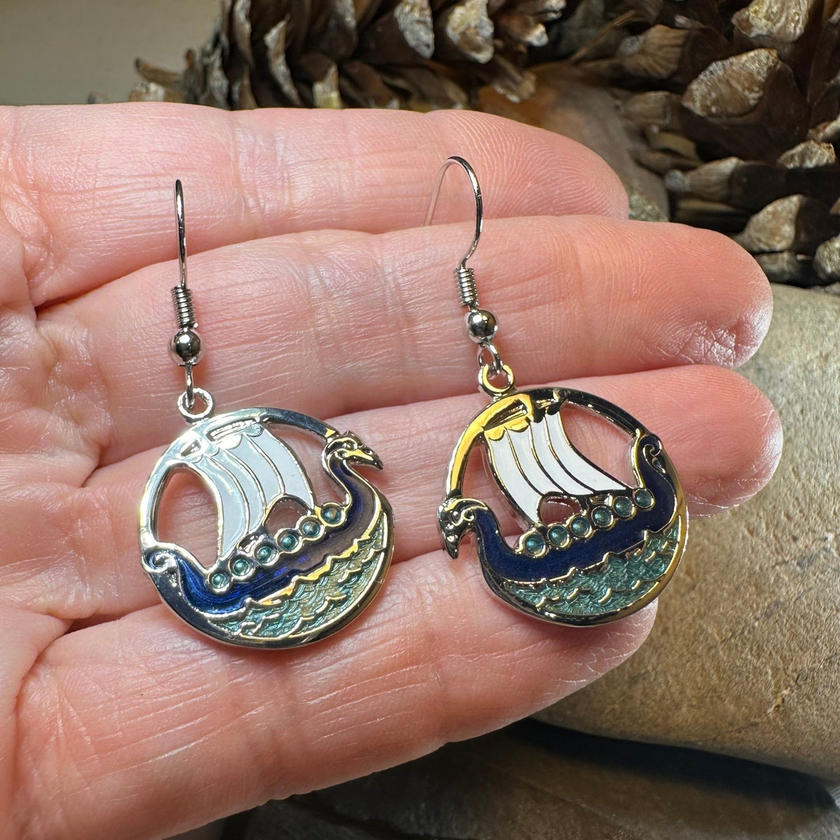 Oslo Viking Longship Enamel Earrings - Norse Jewelry Dangle Earrings La Vie Bien Oslo Viking Longship Enamel Earrings - Norse Jewelry
