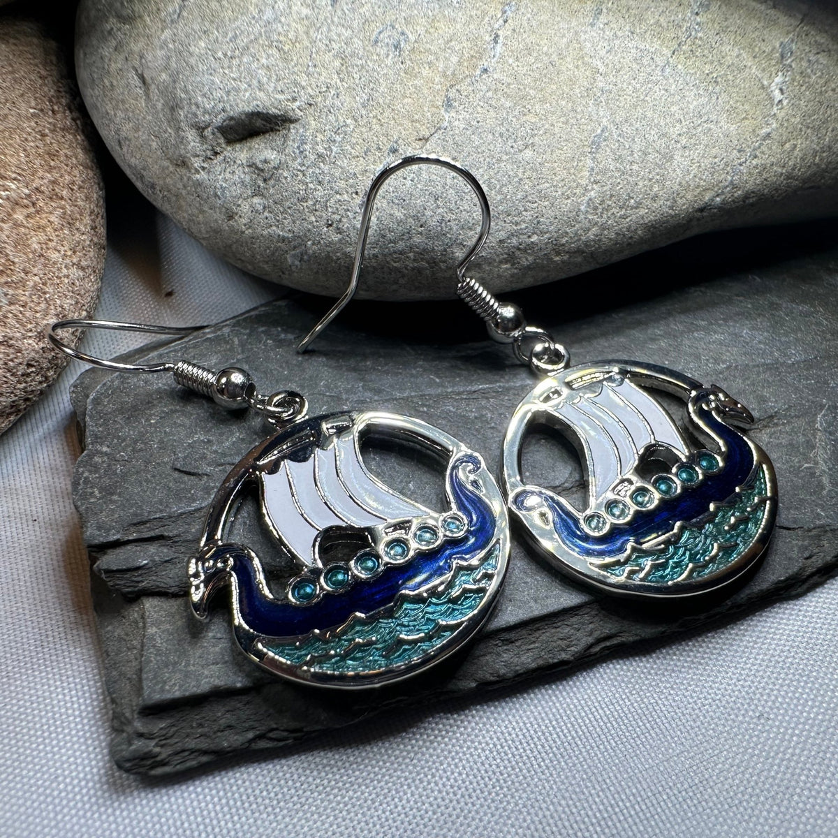 Oslo Viking Longship Enamel Earrings - Norse Jewelry Dangle Earrings La Vie Bien Oslo Viking Longship Enamel Earrings - Norse Jewelry