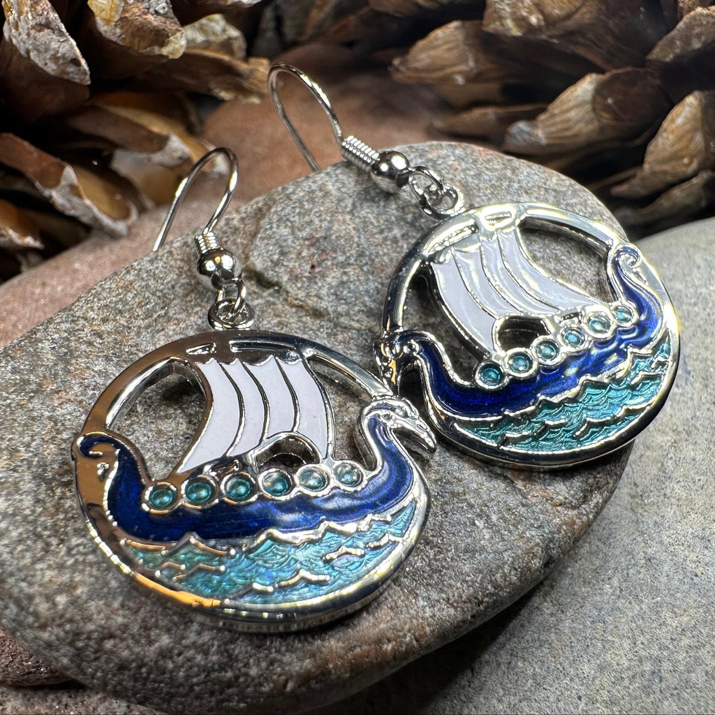 Oslo Viking Longship Enamel Earrings - Norse Jewelry Dangle Earrings La Vie Bien Oslo Viking Longship Enamel Earrings - Norse Jewelry