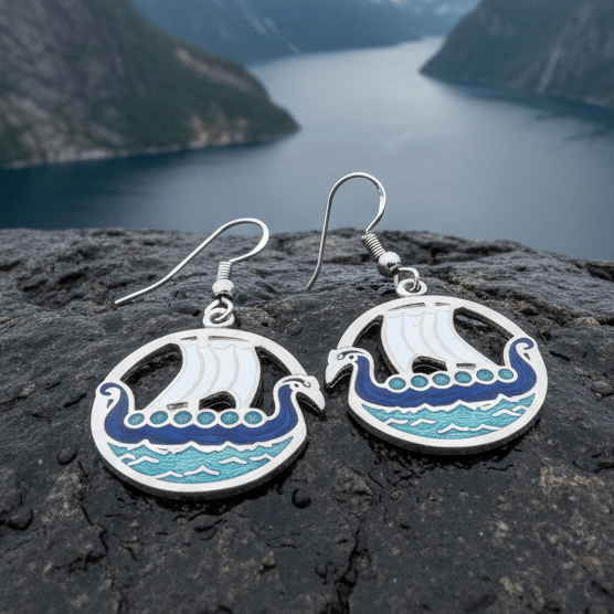 Oslo Viking Longship Enamel Earrings - Norse Jewelry Dangle Earrings La Vie Bien Oslo Viking Longship Enamel Earrings - Norse Jewelry