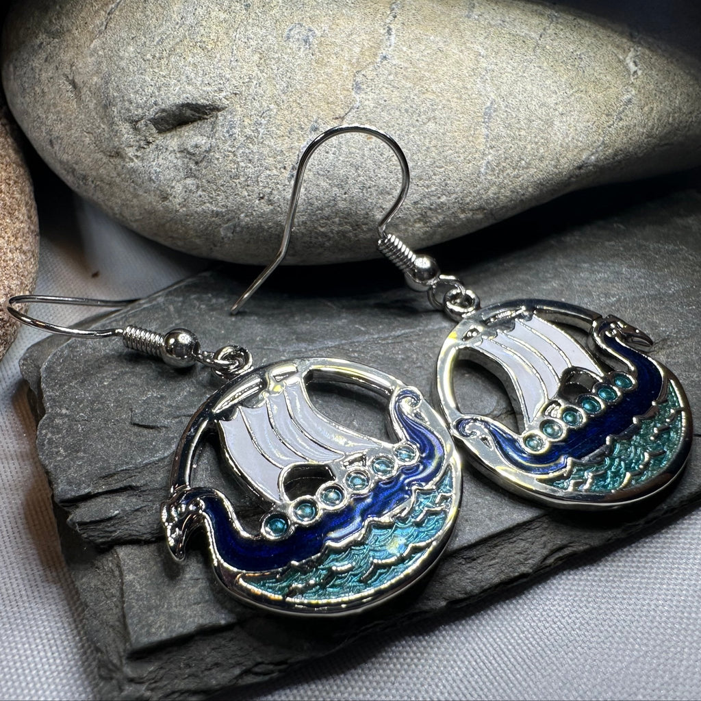 Oslo Viking Longship Enamel Earrings - Norse Jewelry Dangle Earrings La Vie Bien Oslo Viking Longship Enamel Earrings - Norse Jewelry