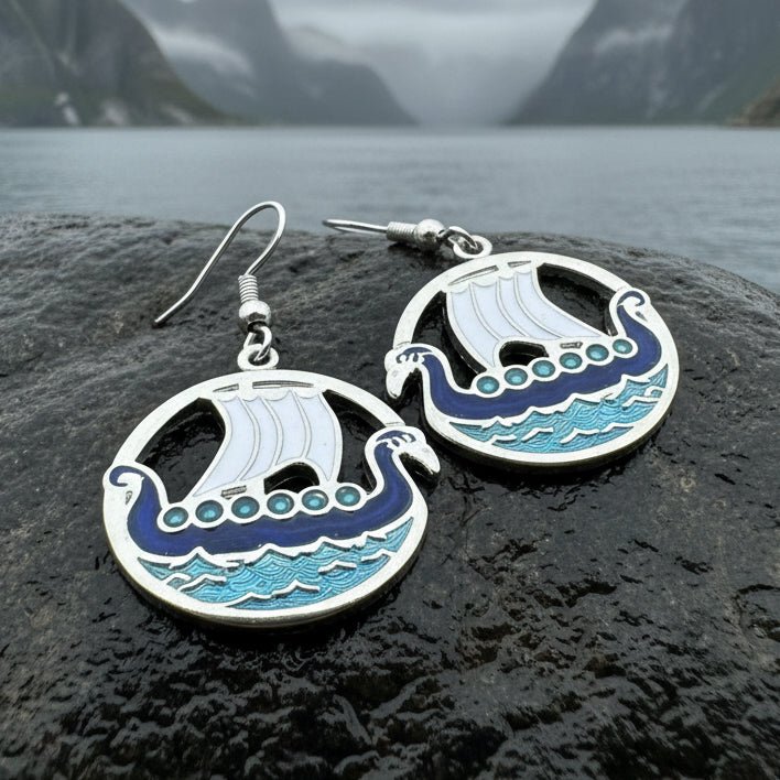 Oslo Viking Longship Enamel Earrings - Norse Jewelry Dangle Earrings La Vie Bien Oslo Viking Longship Enamel Earrings - Norse Jewelry