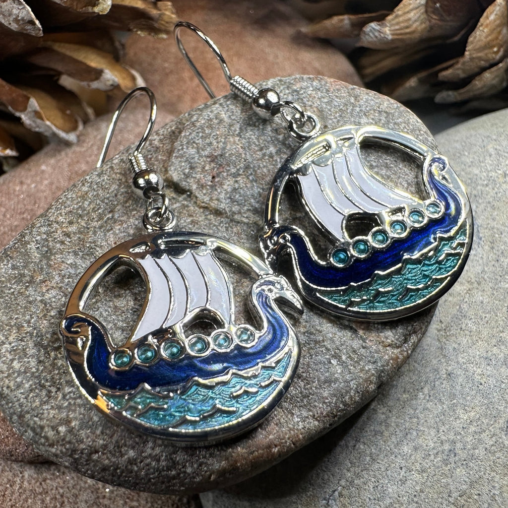Oslo Viking Longship Enamel Earrings - Norse Jewelry Dangle Earrings La Vie Bien Oslo Viking Longship Enamel Earrings - Norse Jewelry