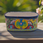 Oval Blue Rim Talavera Planter | Handcrafted Mexican Pot Talavera Flower Pot La Vie Bien Oval Blue Rim Talavera Planter | Handcrafted Mexican Pot