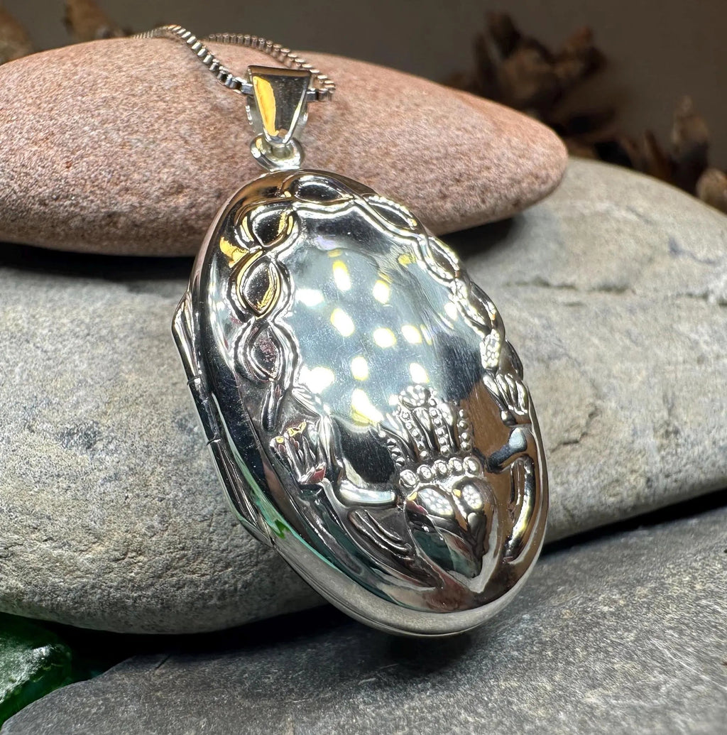Oval Claddagh Locket Necklace in Sterling Silver Locket La Vie Bien Oval Claddagh Locket Necklace in Sterling Silver