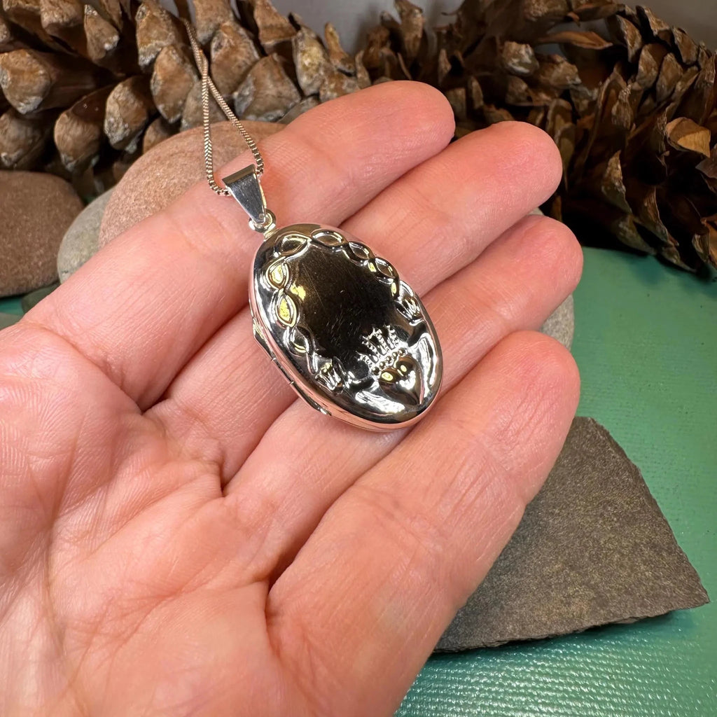 Oval Claddagh Locket Necklace in Sterling Silver Locket La Vie Bien Oval Claddagh Locket Necklace in Sterling Silver
