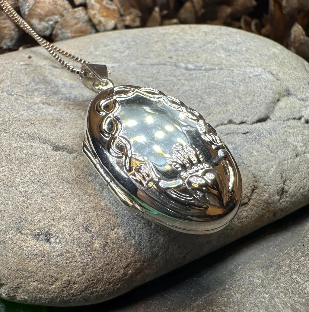 Oval Claddagh Locket Necklace in Sterling Silver Locket La Vie Bien Oval Claddagh Locket Necklace in Sterling Silver