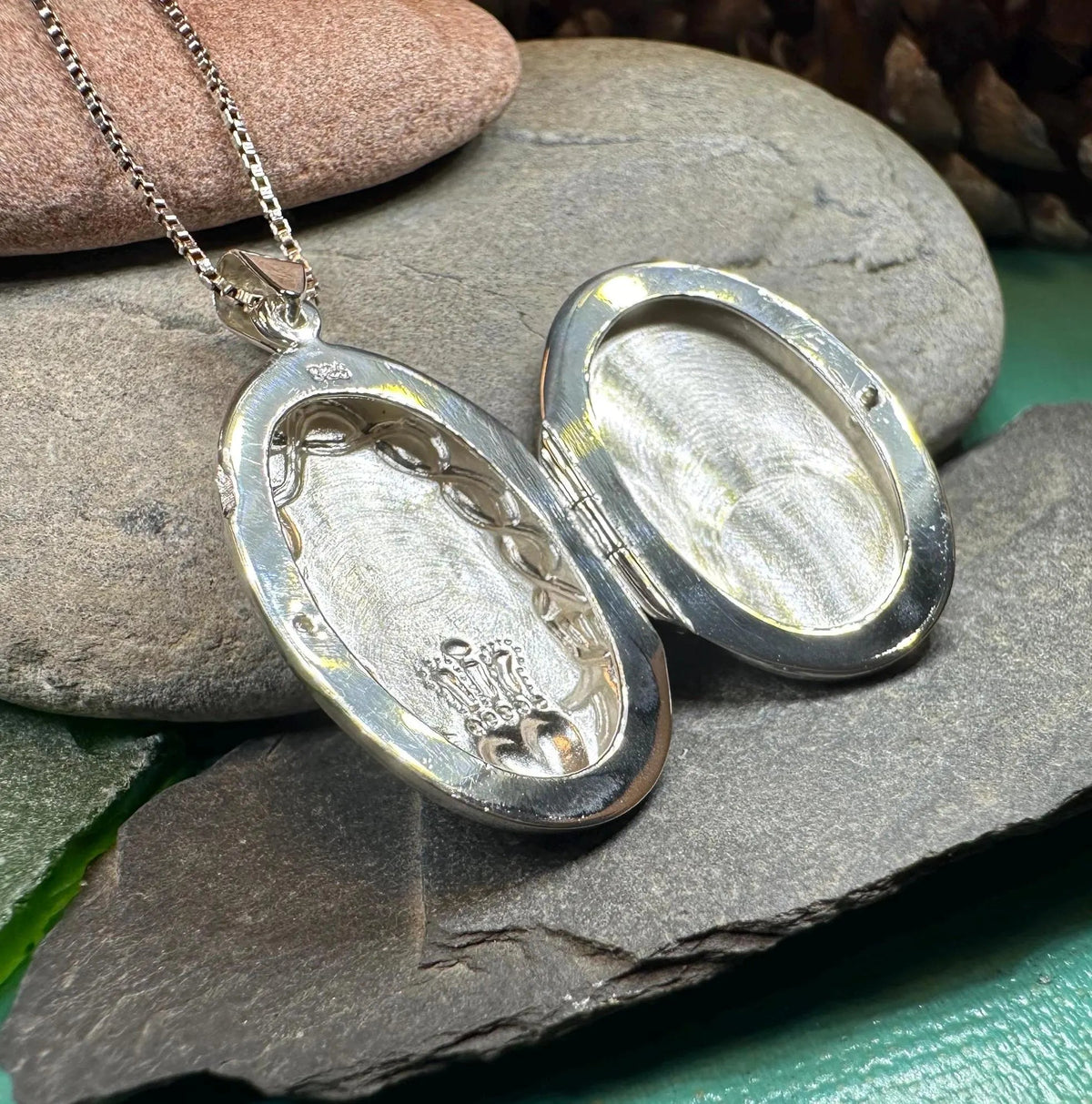 Oval Claddagh Locket Necklace in Sterling Silver Locket La Vie Bien Oval Claddagh Locket Necklace in Sterling Silver