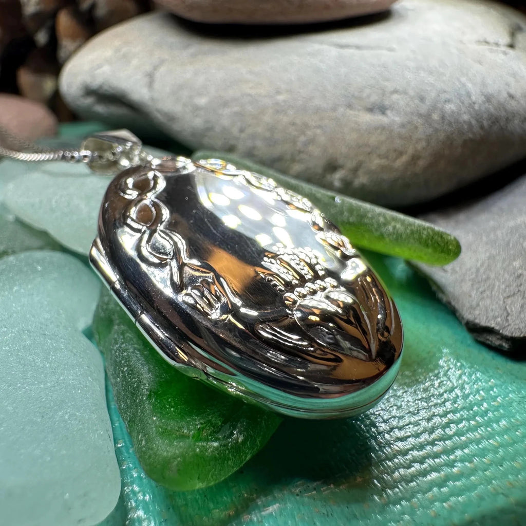 Oval Claddagh Locket Necklace in Sterling Silver Locket La Vie Bien Oval Claddagh Locket Necklace in Sterling Silver