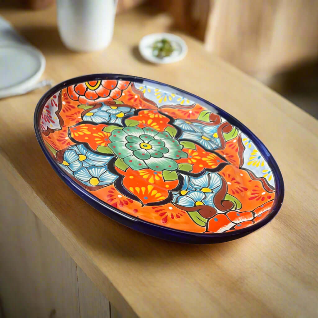Oval Talavera Serving Platter | Colorful Hand - Painted Mexican Tray Talavera Oval Platter La Vie Bien Oval Talavera Serving Platter | Colorful Hand - Painted Mexican Tray