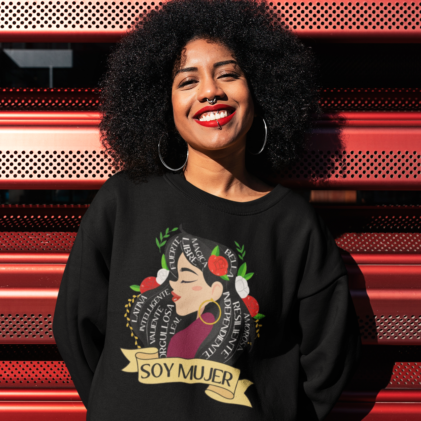 Soy Mujer (Bella, Leal, Latina, Valiente) Female Empowerment Crewneck Sweatshirt | Fleece-Lined Crewneck | 3 Colors