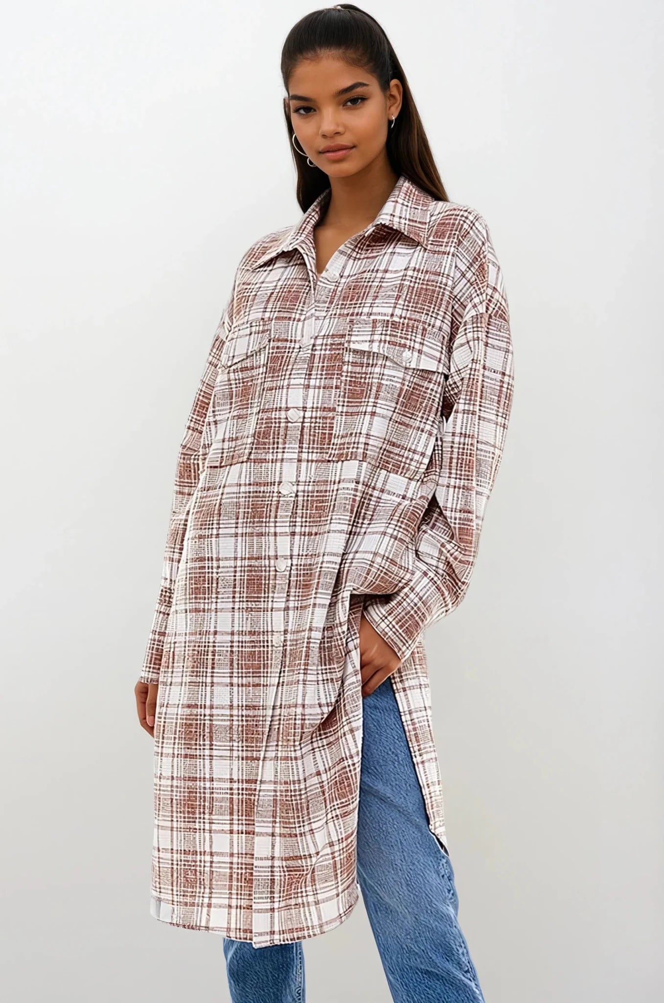 Oversized Long Plaid Shacket Jacket La Vie Bien Oversized Long Plaid Shacket