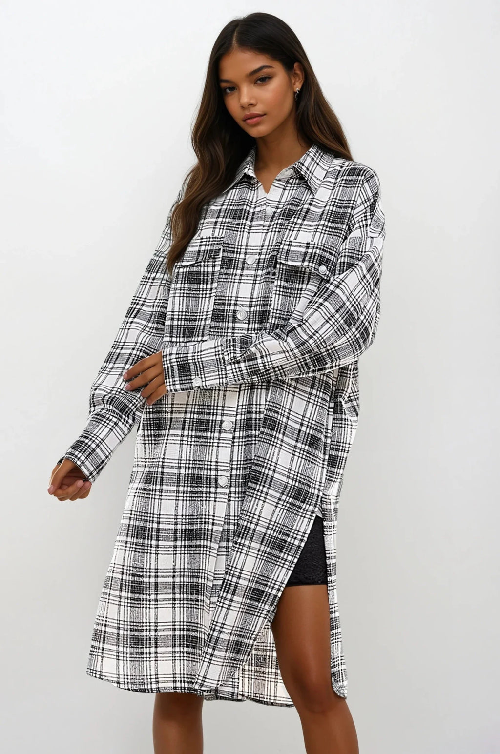 Oversized Long Plaid Shacket Jacket La Vie Bien Oversized Long Plaid Shacket
