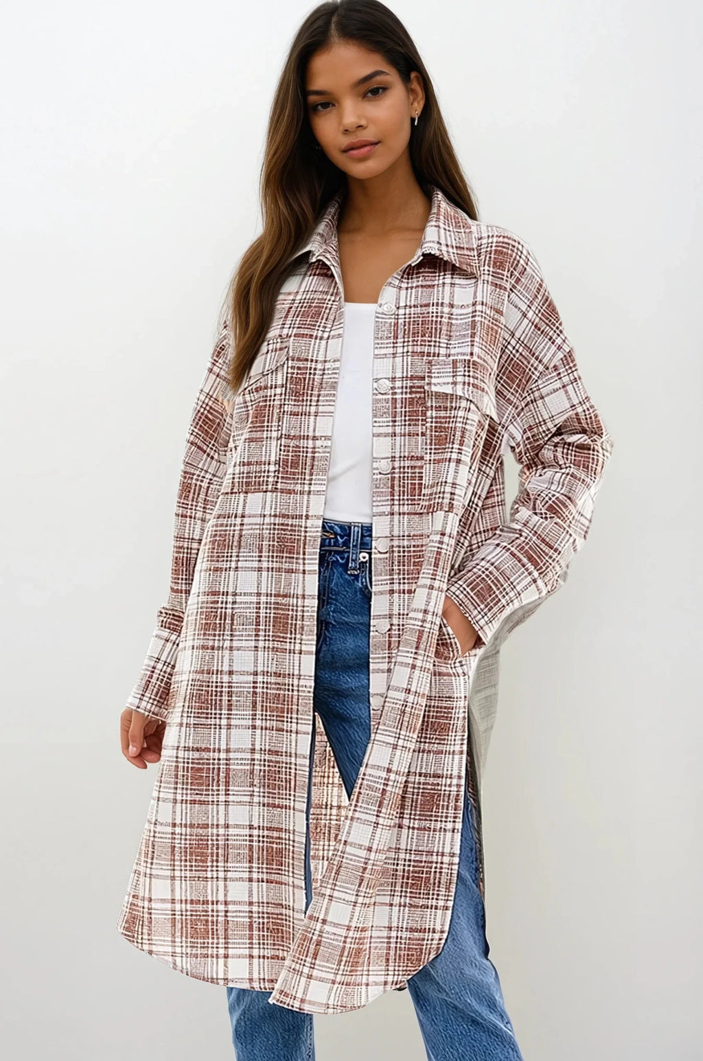 Oversized Long Plaid Shacket Jacket La Vie Bien Oversized Long Plaid Shacket