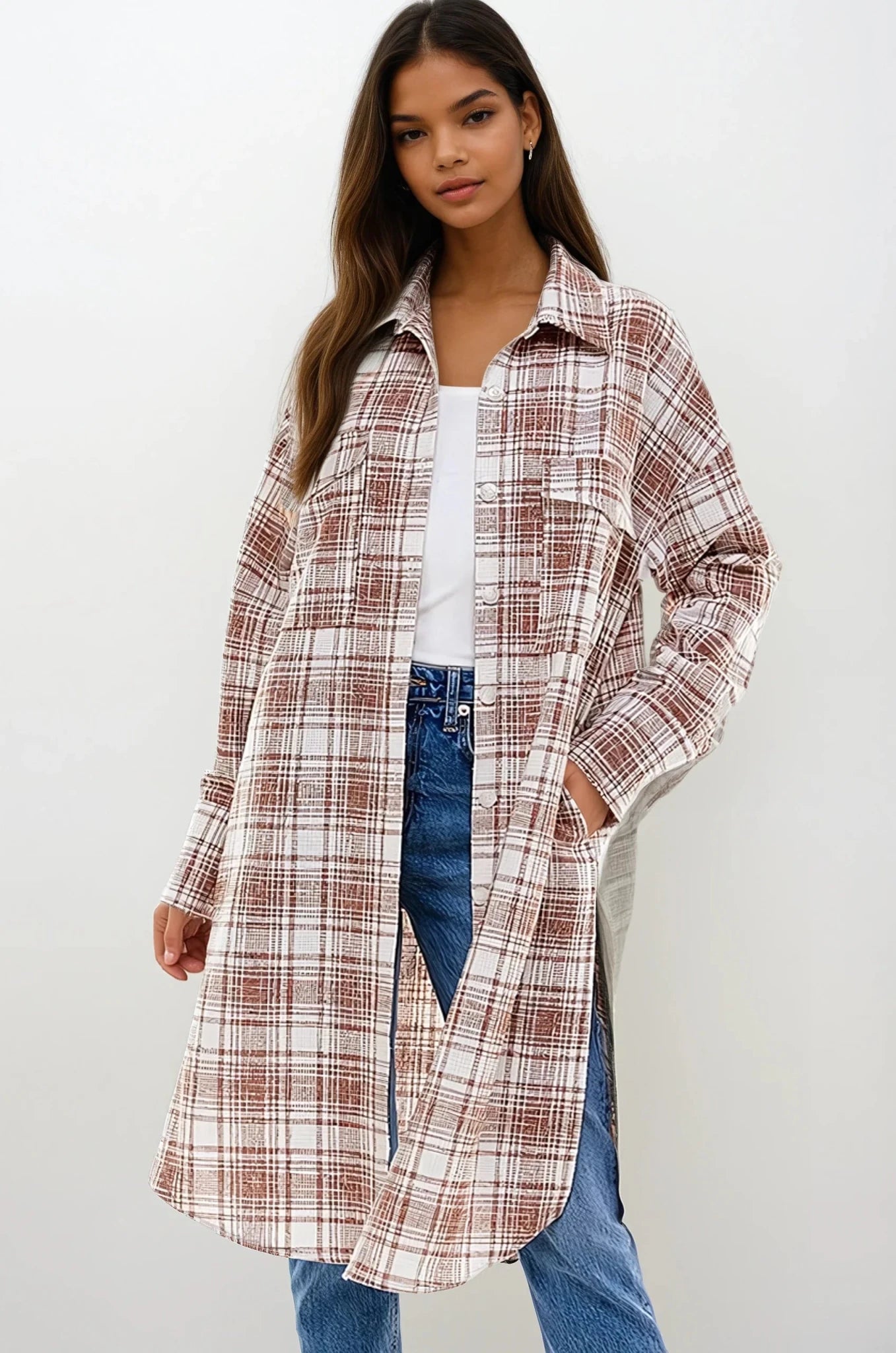 Oversized Long Plaid Shacket Jacket La Vie Bien Oversized Long Plaid Shacket