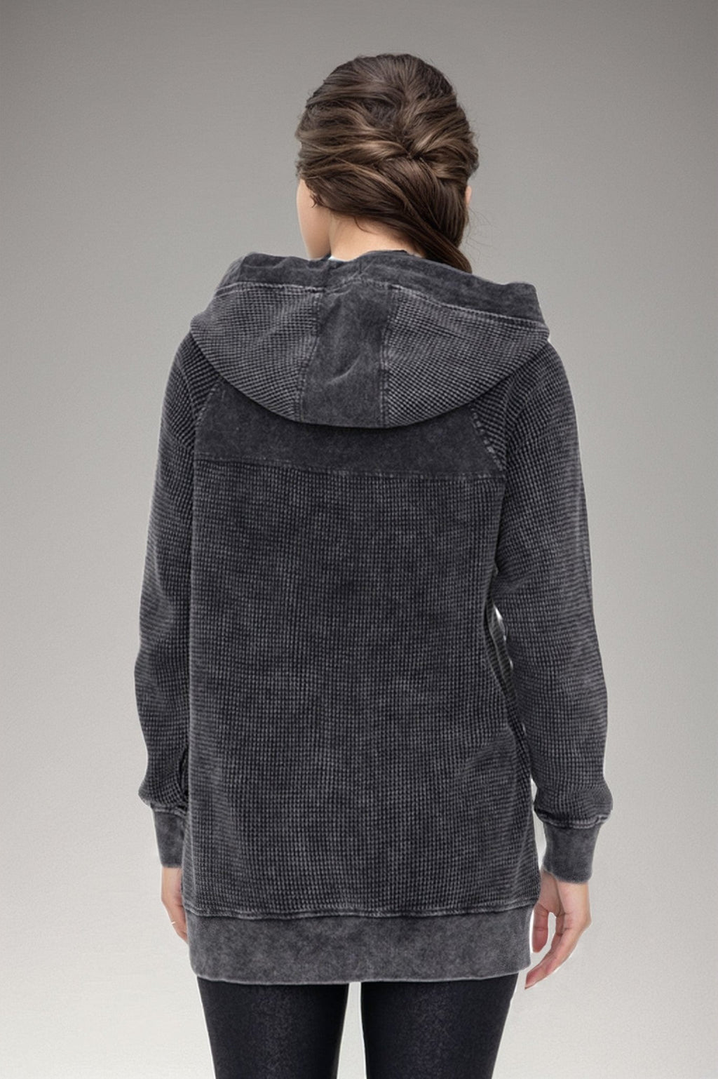Oversized Waffle Knit Zip - Up Hoodie Clothing La Vie Bien Oversized Waffle Knit Zip - Up Hoodie