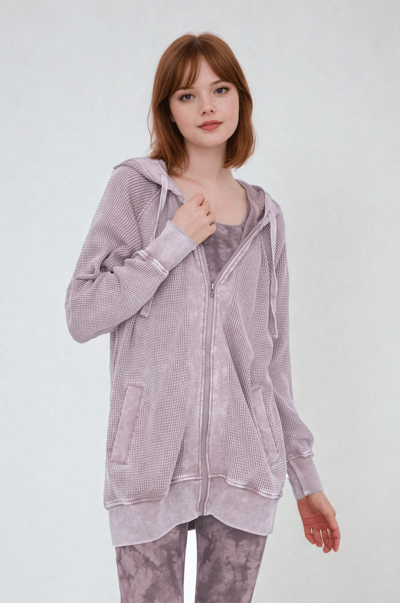 Oversized Waffle Knit Zip - Up Hoodie Clothing La Vie Bien Oversized Waffle Knit Zip - Up Hoodie