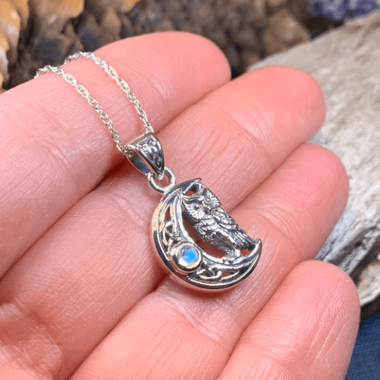 Owl Crescent Moon Necklace in Sterling Silver Pendant La Vie Bien Owl Crescent Moon Necklace in Sterling Silver