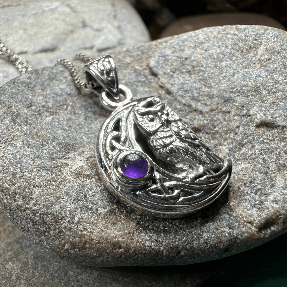 Owl Crescent Moon Necklace in Sterling Silver Pendant La Vie Bien Owl Crescent Moon Necklace in Sterling Silver