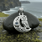 Owl Crescent Moon Necklace in Sterling Silver Pendant La Vie Bien Owl Crescent Moon Necklace in Sterling Silver