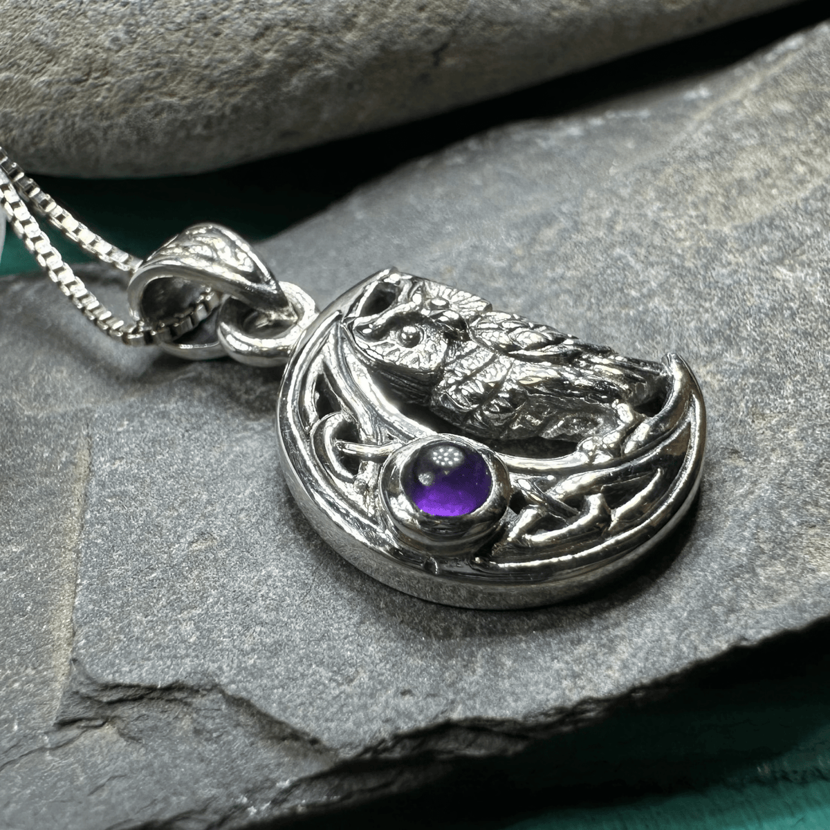 Owl Crescent Moon Necklace in Sterling Silver Pendant La Vie Bien Owl Crescent Moon Necklace in Sterling Silver