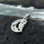 Owl Crescent Moon Necklace in Sterling Silver Pendant La Vie Bien Owl Crescent Moon Necklace in Sterling Silver