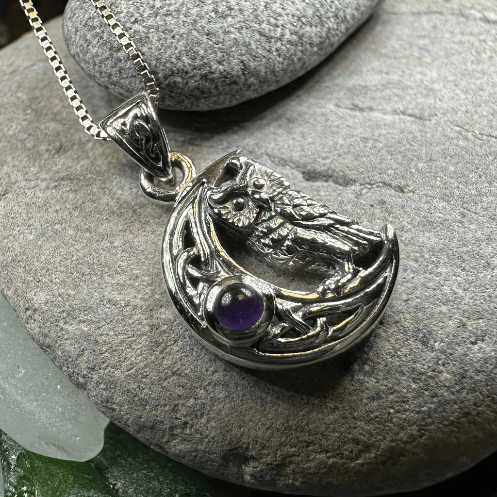 Owl Crescent Moon Necklace in Sterling Silver Pendant La Vie Bien Owl Crescent Moon Necklace in Sterling Silver