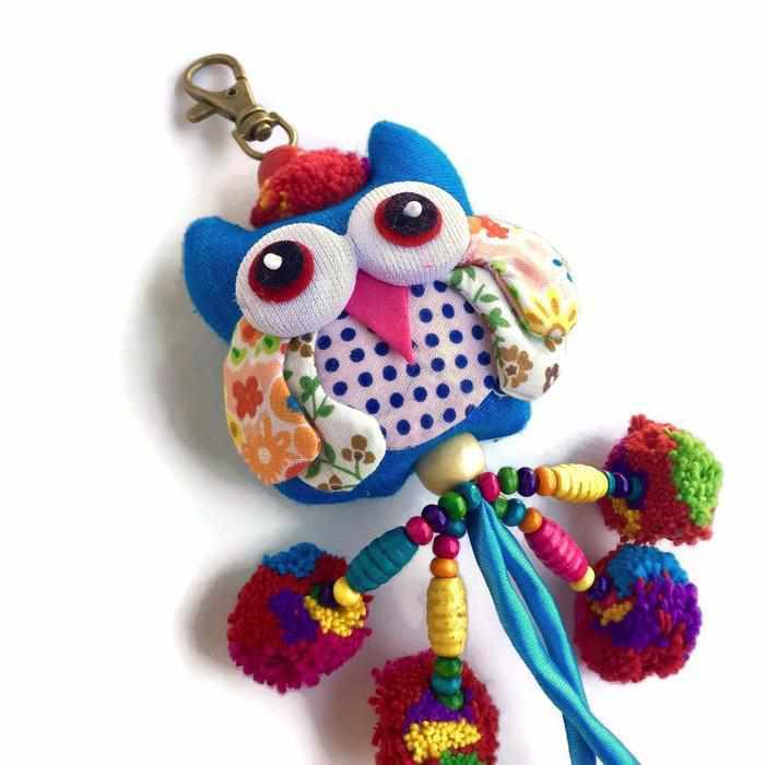 Owl Pom Pom Keychain | Handmade Bag Charm with Zipper Pull – Thailand Zipper Pulls La Vie Bien Owl Pom Pom Keychain | Handmade Bag Charm with Zipper Pull – Thailand