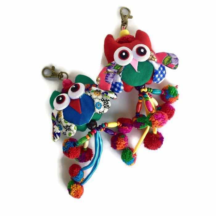 Owl Pom Pom Keychain | Handmade Bag Charm with Zipper Pull – Thailand Zipper Pulls La Vie Bien Owl Pom Pom Keychain | Handmade Bag Charm with Zipper Pull – Thailand