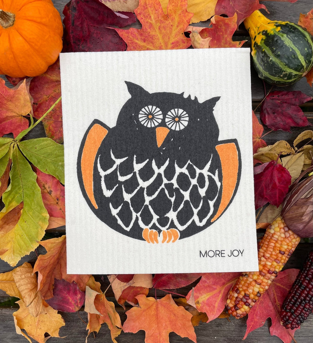 Owl Swedish Dishcloth | Orange & Black (Fall/Halloween) Swedish Dishcloths La Vie Bien Owl Swedish Dishcloth | Orange & Black (Fall/Halloween)