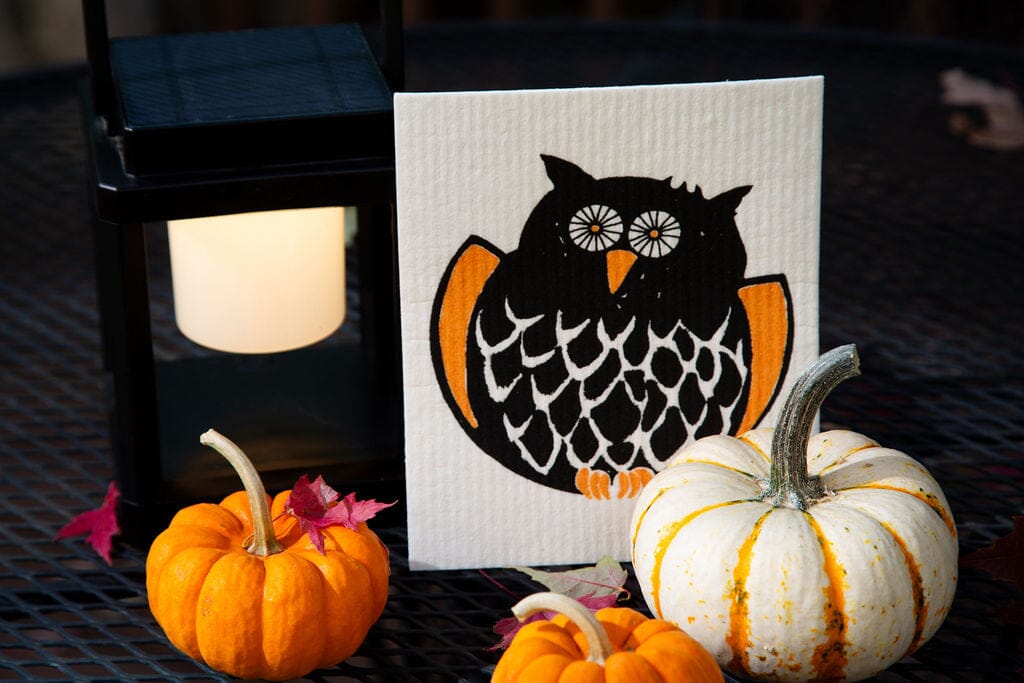 Owl Swedish Dishcloth | Orange & Black (Fall/Halloween) Swedish Dishcloths La Vie Bien Owl Swedish Dishcloth | Orange & Black (Fall/Halloween)