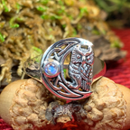 Celtic Owl Moon Ring with Moonstone