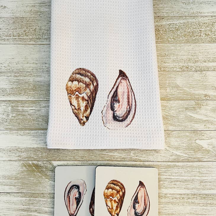 Oyster Towel and Coasters Kitchen Accessories La Vie Bien Oyster Towel and Coasters