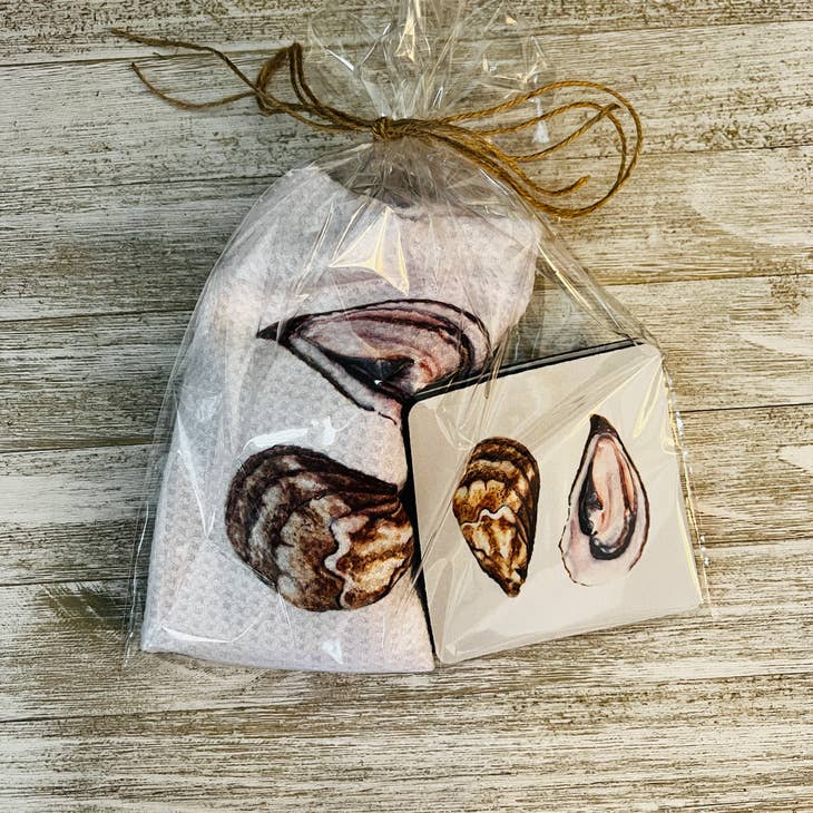 Oyster Towel and Coasters Kitchen Accessories La Vie Bien Oyster Towel and Coasters