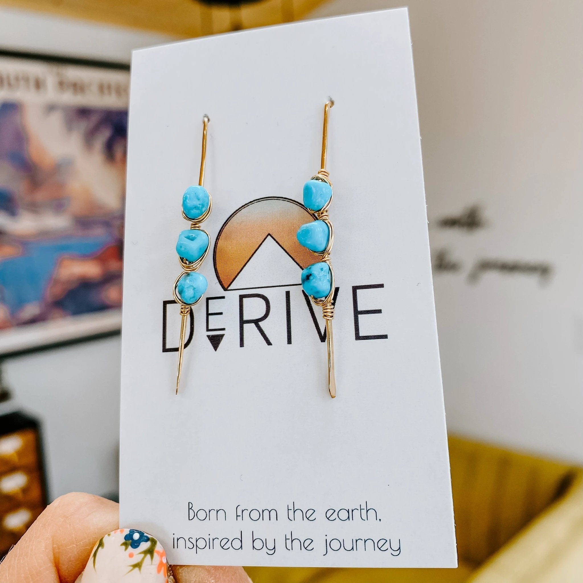 Pacific Threader Earrings with Kingman Turquoise by Derive Jewelry
