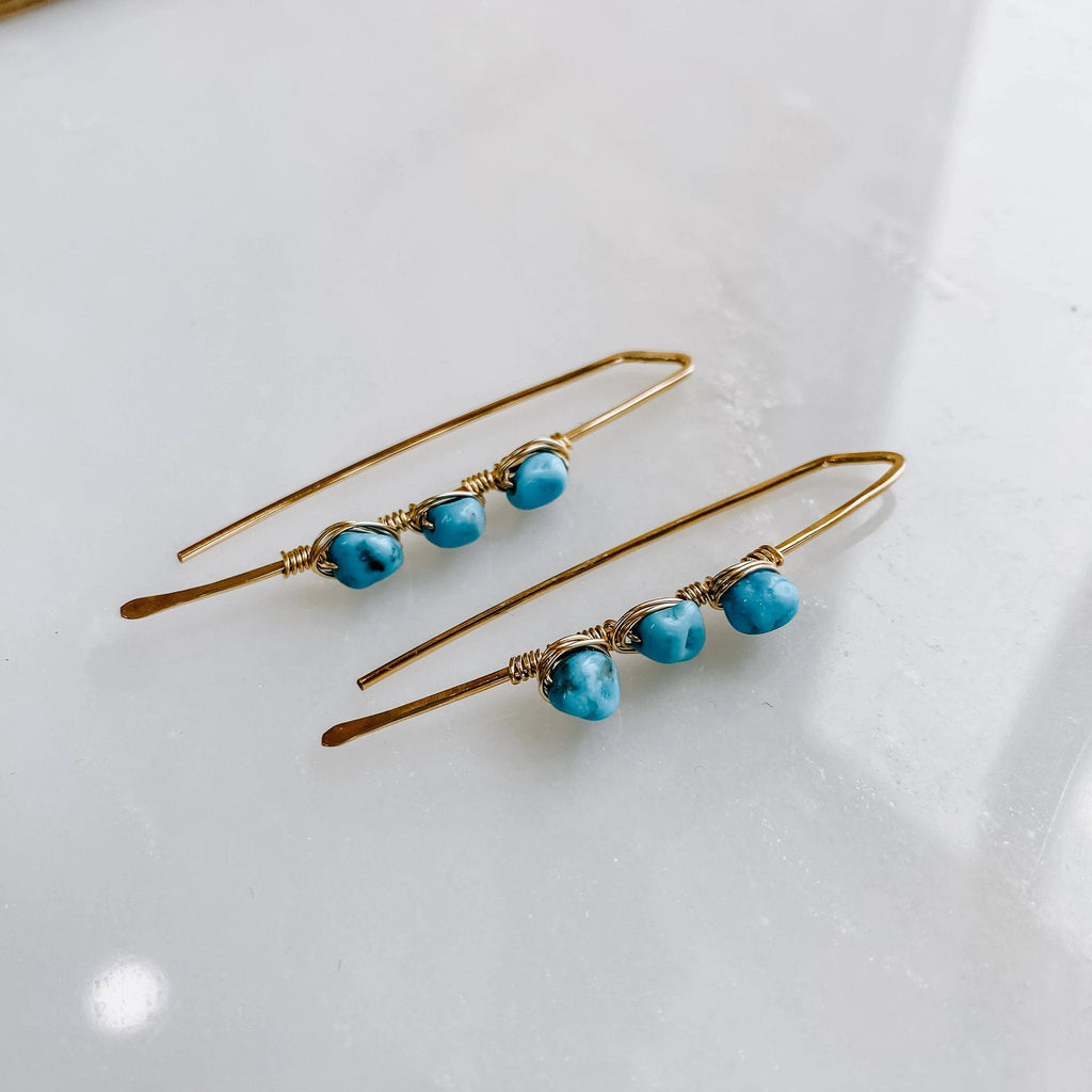 Pacific Threader Earrings with Kingman Turquoise by Derive Jewelry