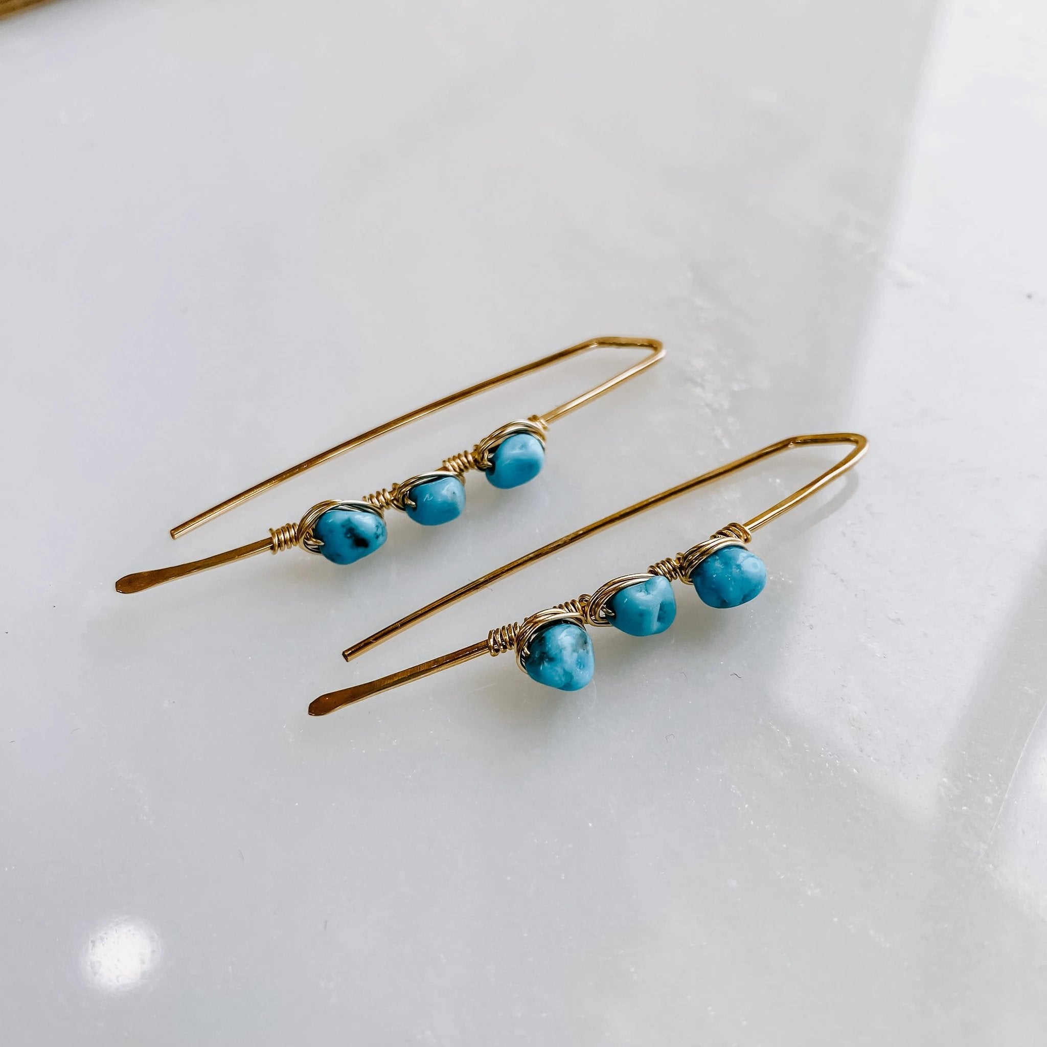 Pacific Threader Earrings with Kingman Turquoise by Derive Jewelry