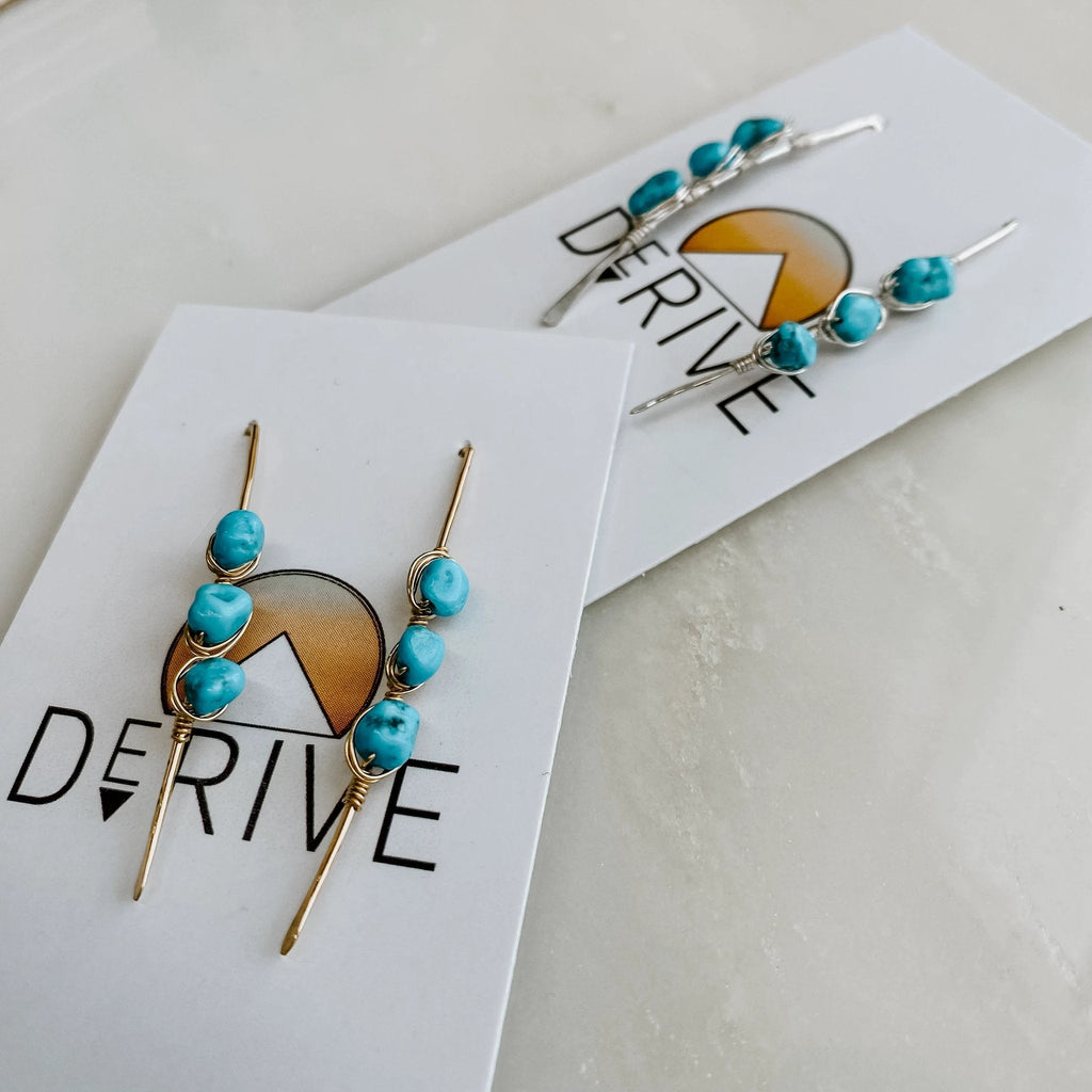 Pacific Threader Earrings with Kingman Turquoise by Derive Jewelry